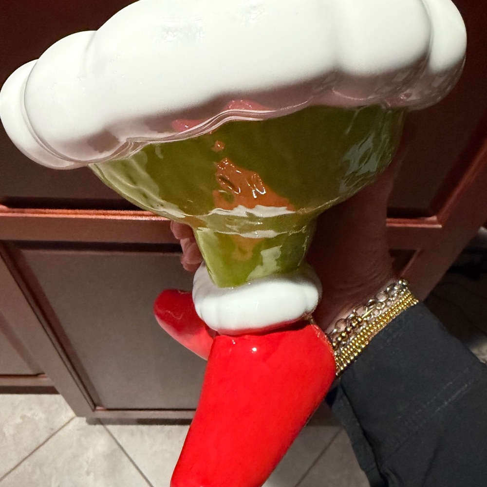 Festive Red and Green Ceramic Grinch bowl - Picture 2 of 11
